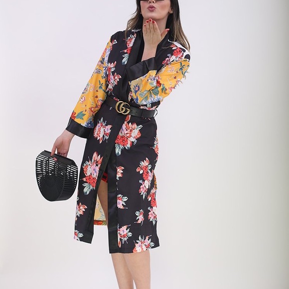 🍒 KIMONO ROBE DUSTER MIDI LONG FLOWER POLKA DOT FLORAL SLEEVE BOHO CHIC ASIAN - Picture 5 of 12